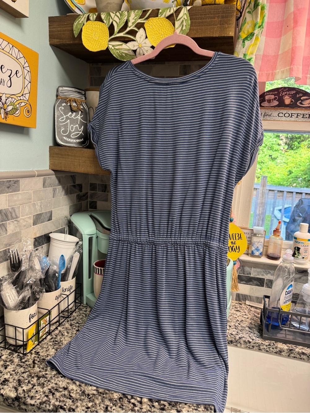 Hilary Radley Blue and White Striped Midi Dress